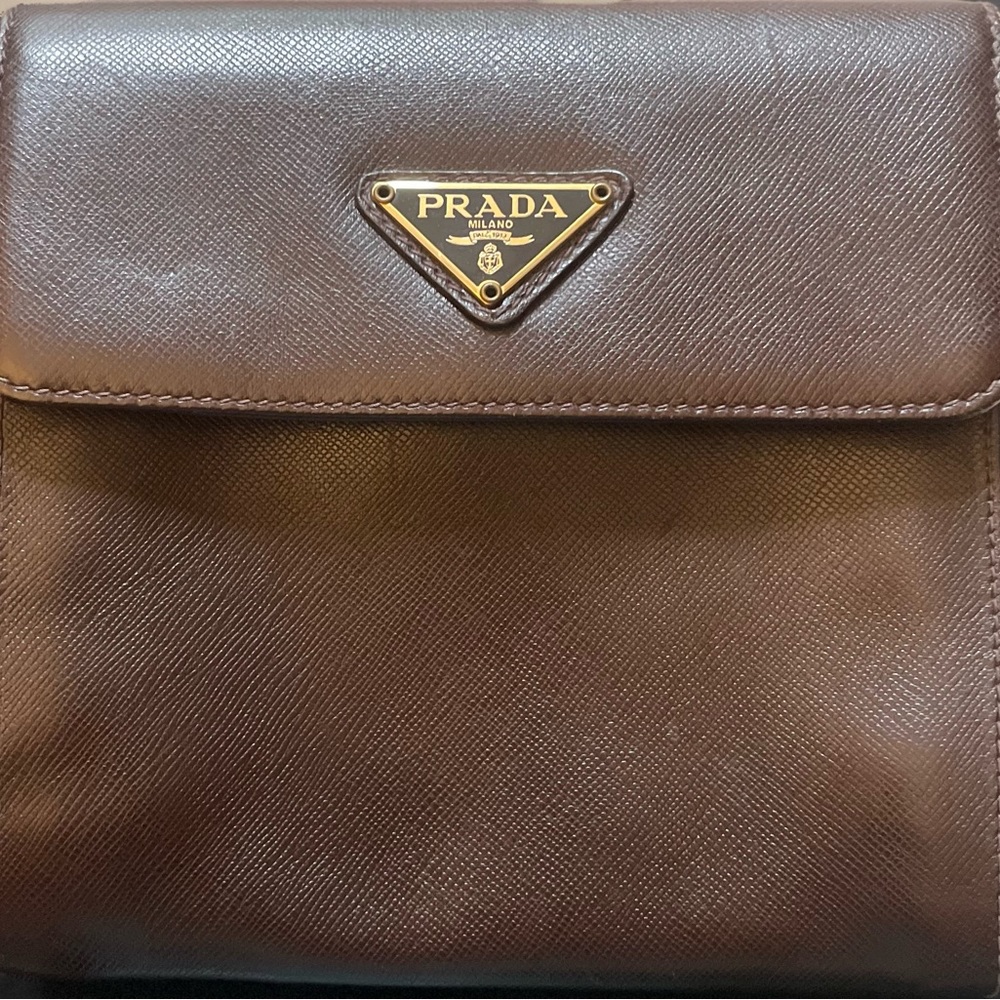 Prada mini Saffiano cross body bag in Caffe